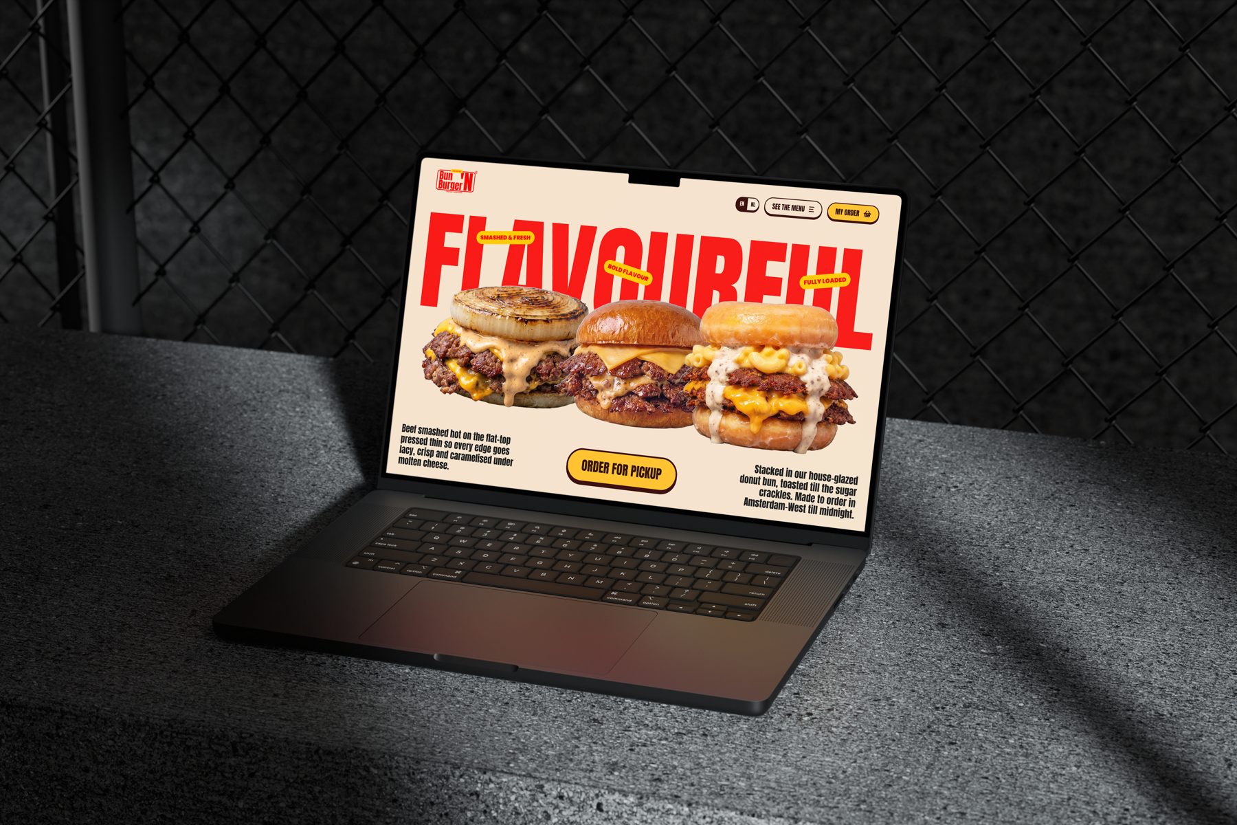 Bun 'N Burger website on laptop